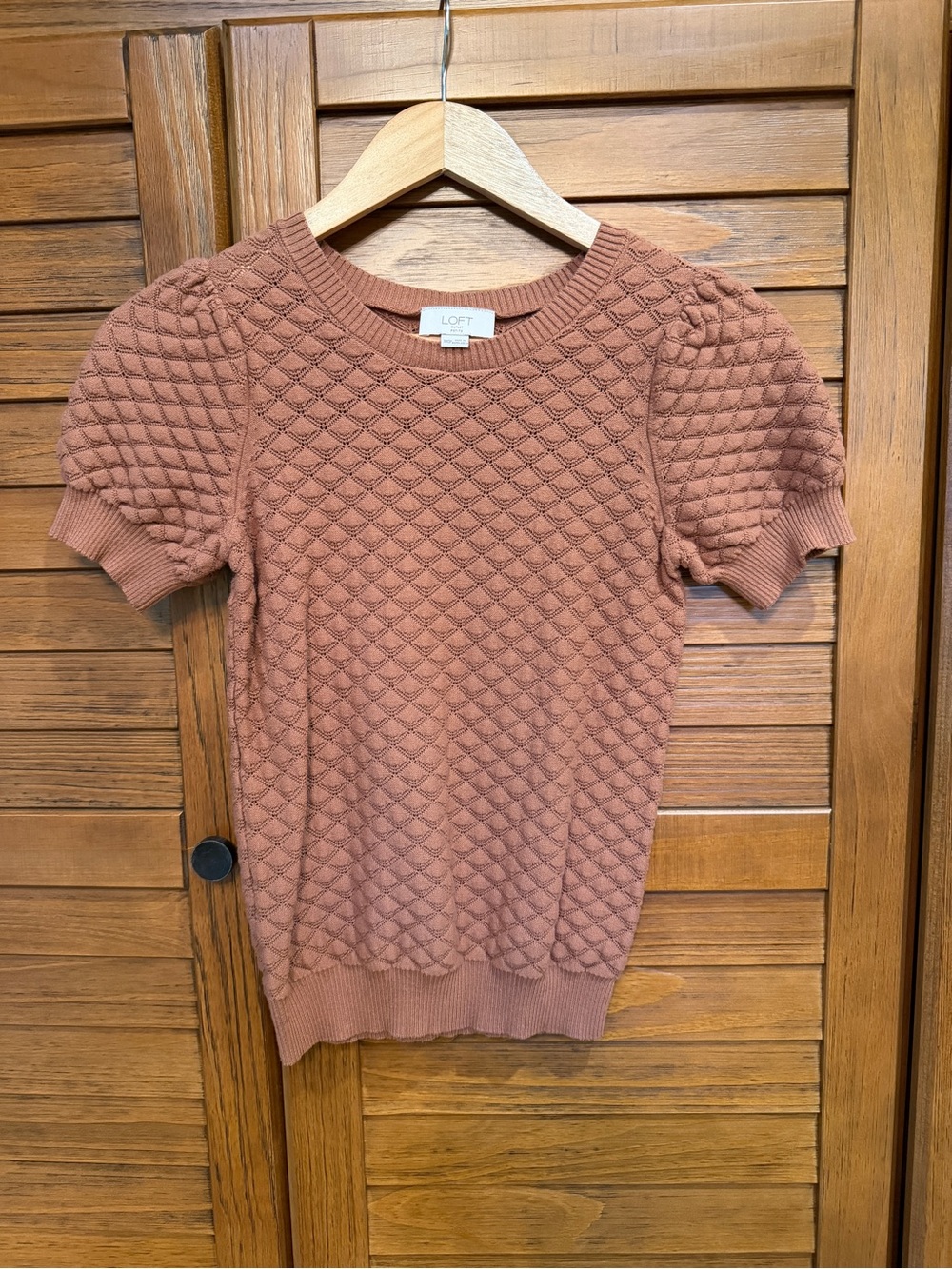 LOFT Petite Diamond-Texture Knit Top in Rust Brown